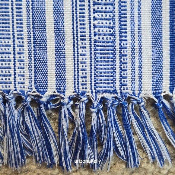 Cotton Linen Woven Scarf Blue & White - Picture 2 of 14